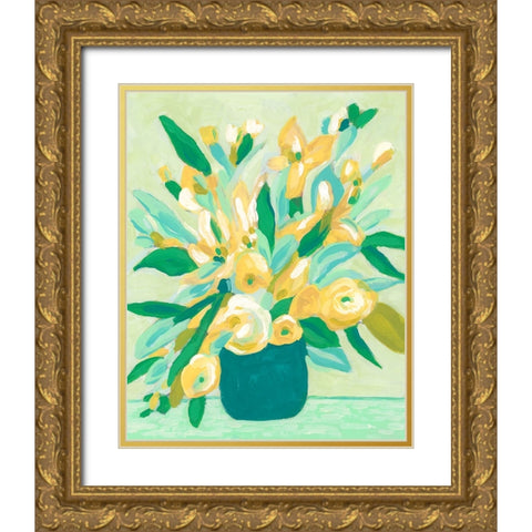 Mint And Sunshine Bouquet I Gold Ornate Wood Framed Art Print with Double Matting by Vess, June Erica