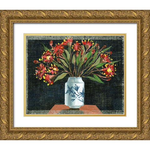 Night Flowers I Gold Ornate Wood Framed Art Print with Double Matting by Wang, Melissa