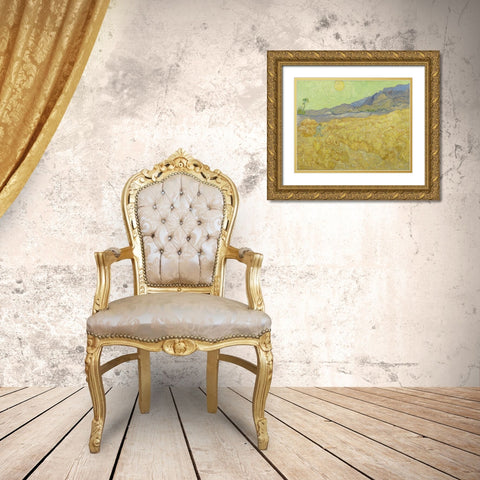 Wheatfield with a reaper Gold Ornate Wood Framed Art Print with Double Matting by Van Gogh, Vincent