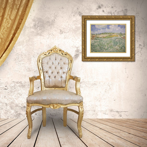 Plain near Auvers Gold Ornate Wood Framed Art Print with Double Matting by Van Gogh, Vincent
