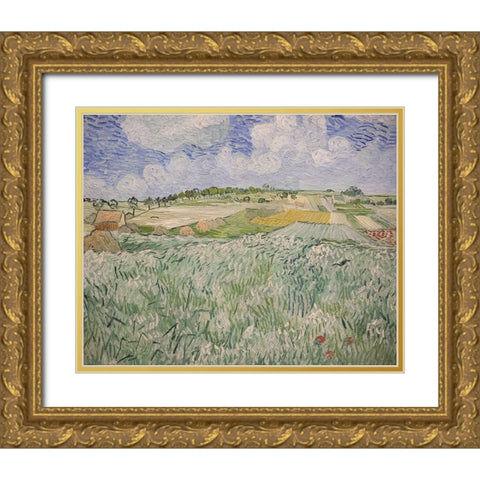 Plain near Auvers Gold Ornate Wood Framed Art Print with Double Matting by Van Gogh, Vincent