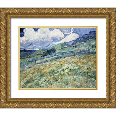 Landscape from Saint-Remy Gold Ornate Wood Framed Art Print with Double Matting by Van Gogh, Vincent