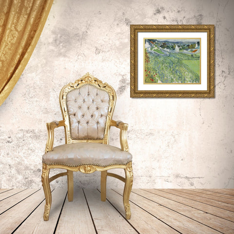 Vineyards at Auvers Gold Ornate Wood Framed Art Print with Double Matting by Van Gogh, Vincent