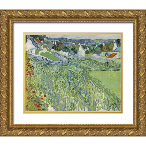 Vineyards at Auvers Gold Ornate Wood Framed Art Print with Double Matting by Van Gogh, Vincent