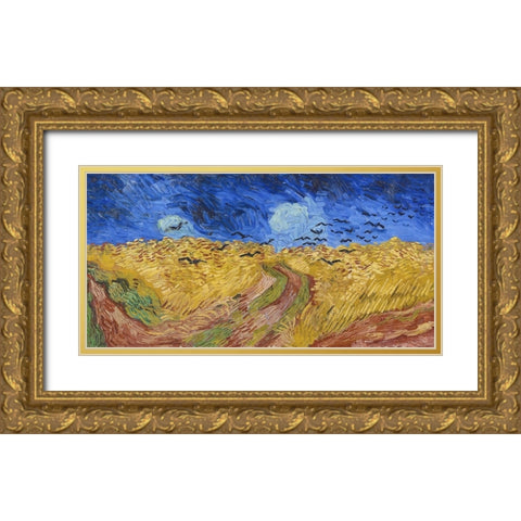 Wheatfield with Crows Gold Ornate Wood Framed Art Print with Double Matting by Van Gogh, Vincent