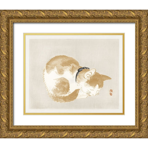 Kono Bairei Cat II Gold Ornate Wood Framed Art Print with Double Matting by Vision Studio