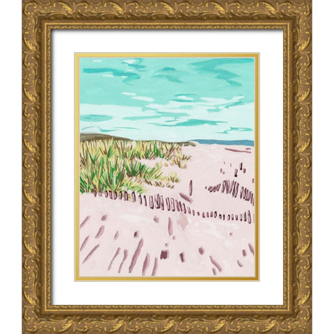 Beach Fence II Gold Ornate Wood Framed Art Print with Double Matting by Wang, Melissa