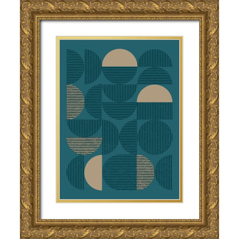 Teal Sand Geo I Gold Ornate Wood Framed Art Print with Double Matting by Vision Studio