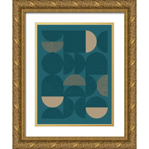Teal Sand Geo II Gold Ornate Wood Framed Art Print with Double Matting by Vision Studio