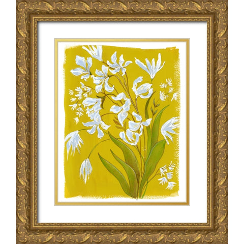 White Blooms in Yellow Field I Gold Ornate Wood Framed Art Print with Double Matting by Marr, Laura