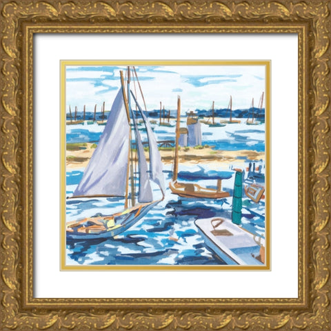 Blue Bay I Gold Ornate Wood Framed Art Print with Double Matting by Wang, Melissa