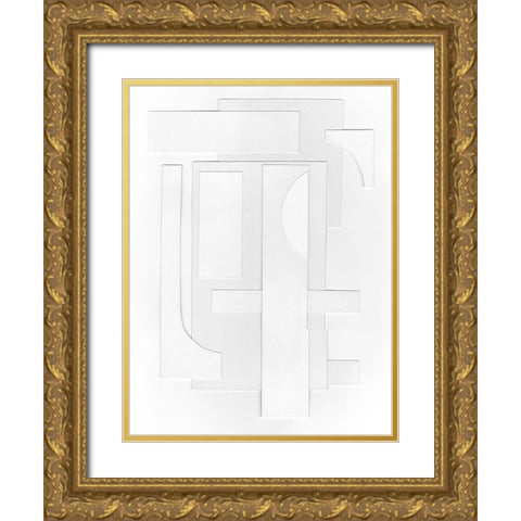 White Geometric I Gold Ornate Wood Framed Art Print with Double Matting by Willett, Michael