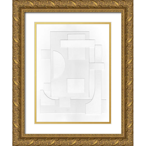 White Geometric II Gold Ornate Wood Framed Art Print with Double Matting by Willett, Michael