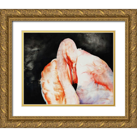 Flamingo Down Gold Ornate Wood Framed Art Print with Double Matting by Edmunds, Sydney