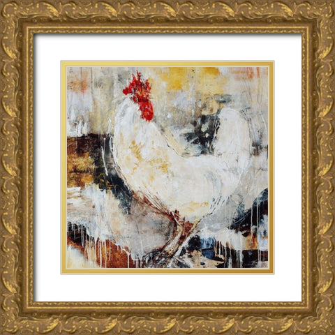 Cockerel Gold Ornate Wood Framed Art Print with Double Matting by Maas, Jodi
