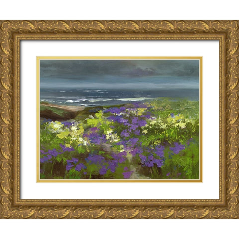 Cliffside Flowers Gold Ornate Wood Framed Art Print with Double Matting by Finch, Sheila