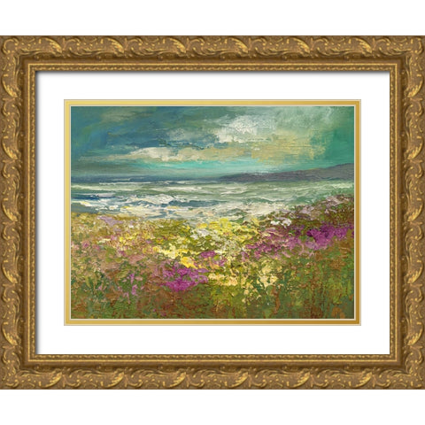 Bayside Flowers Gold Ornate Wood Framed Art Print with Double Matting by Finch, Sheila