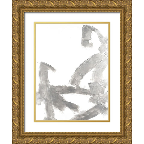Silvery Strokes I Gold Ornate Wood Framed Art Print with Double Matting by Willett, Michael