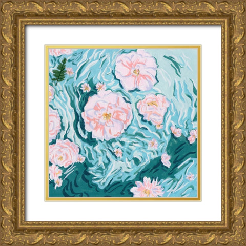 Floating Flowers I Gold Ornate Wood Framed Art Print with Double Matting by Wang, Melissa