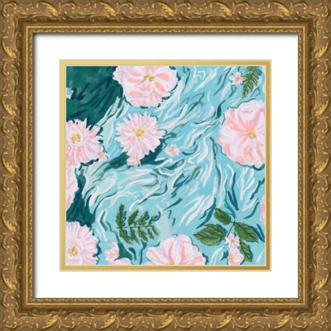Floating Flowers II Gold Ornate Wood Framed Art Print with Double Matting by Wang, Melissa