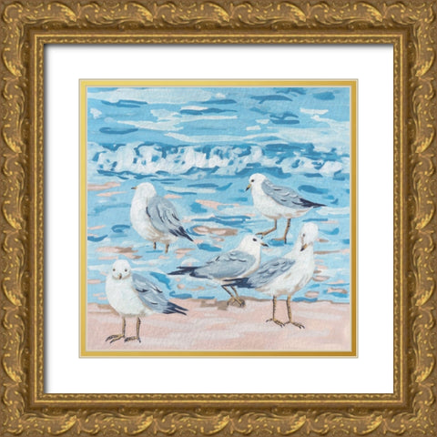 Seagull Birds II Gold Ornate Wood Framed Art Print with Double Matting by Wang, Melissa