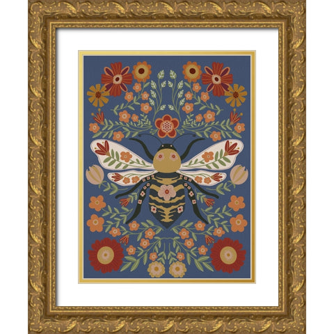Folk Art Fun I Gold Ornate Wood Framed Art Print with Double Matting by Moore, Regina
