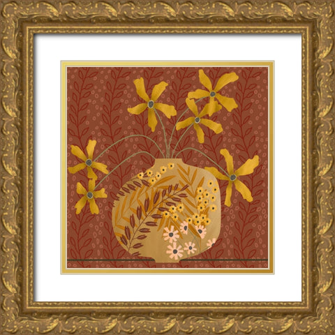 Autumn Flower Vase II Gold Ornate Wood Framed Art Print with Double Matting by Moore, Regina