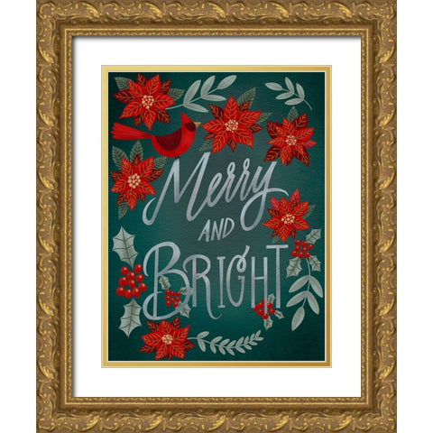 Red Flowers Christmas I Gold Ornate Wood Framed Art Print with Double Matting by Moore, Regina