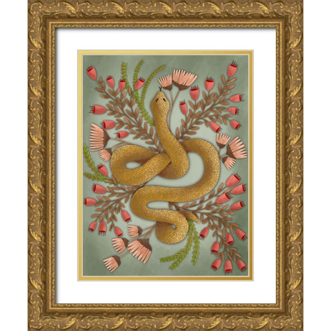 Snake In The Flowers I Gold Ornate Wood Framed Art Print with Double Matting by Moore, Regina