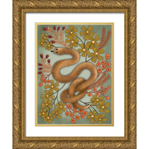 Snake In The Flowers II Gold Ornate Wood Framed Art Print with Double Matting by Moore, Regina