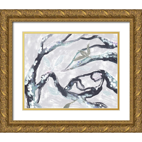 Snowy Branches II Gold Ornate Wood Framed Art Print with Double Matting by Wang, Melissa