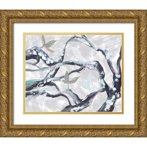 Snowy Branches III Gold Ornate Wood Framed Art Print with Double Matting by Wang, Melissa