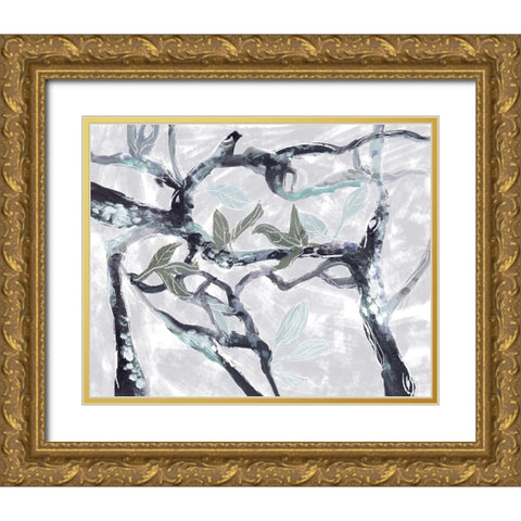 Snowy Branches IV Gold Ornate Wood Framed Art Print with Double Matting by Wang, Melissa