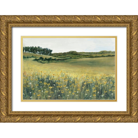 Yellow Meadow Gold Ornate Wood Framed Art Print with Double Matting by Willett, Michael