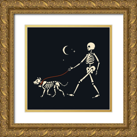 Skeleton Antics I Gold Ornate Wood Framed Art Print with Double Matting by Barnes, Victoria