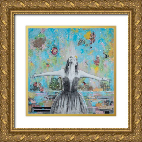 Happy Girl Gold Ornate Wood Framed Art Print with Double Matting by Iafrate, Sandra
