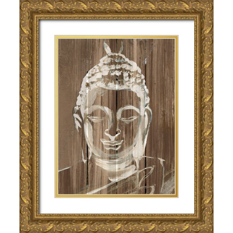 Buddha on Wood II Gold Ornate Wood Framed Art Print with Double Matting by Warren, Annie