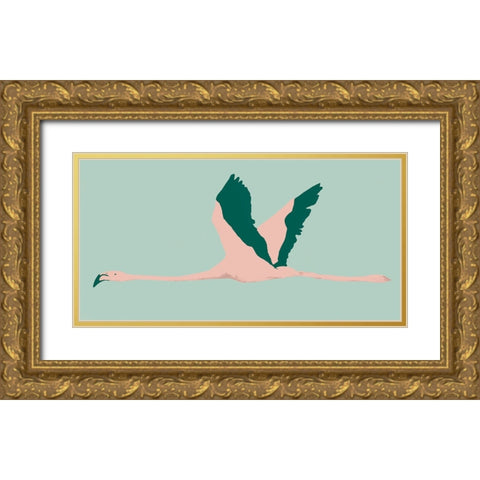 Sherbet Flamingos I Gold Ornate Wood Framed Art Print with Double Matting by Warren, Annie