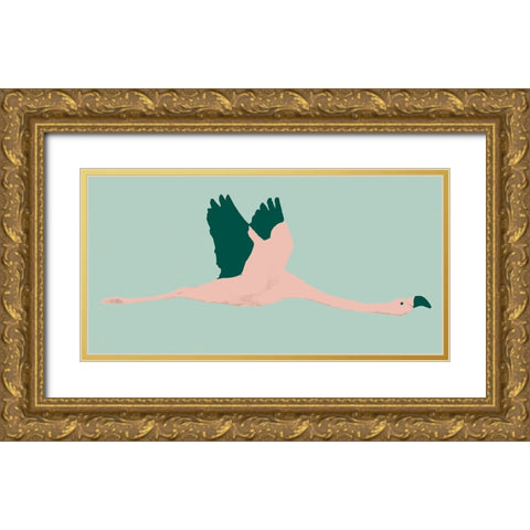 Sherbet Flamingos II Gold Ornate Wood Framed Art Print with Double Matting by Warren, Annie