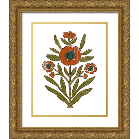 Stamped Bouquet II Gold Ornate Wood Framed Art Print with Double Matting by Barnes, Victoria