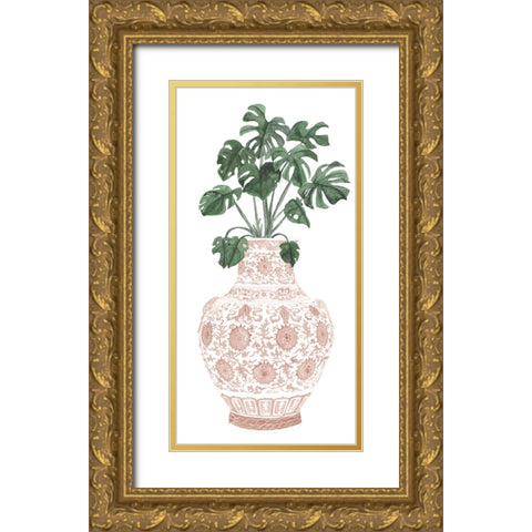 Palms in Pastel Vase I Gold Ornate Wood Framed Art Print with Double Matting by Wang, Melissa