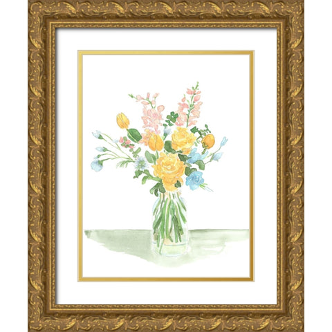 Pastel Bouquet of Flowers I Gold Ornate Wood Framed Art Print with Double Matting by Moore, Regina