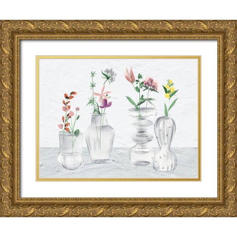Wildflower And Vases I Gold Ornate Wood Framed Art Print with Double Matting by Wang, Melissa