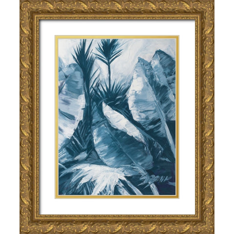Blue Palms II Gold Ornate Wood Framed Art Print with Double Matting by Wilkins, Suzanne