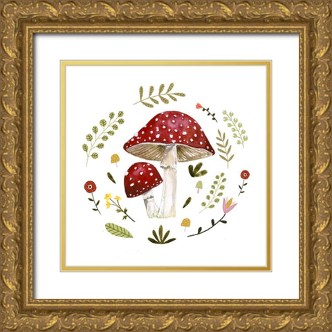 Folksy Mushrooms I Gold Ornate Wood Framed Art Print with Double Matting by Barnes, Victoria