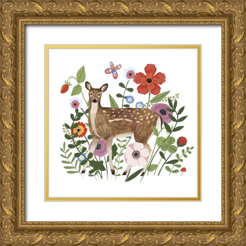 Spring Floral Critters I Gold Ornate Wood Framed Art Print with Double Matting by Barnes, Victoria