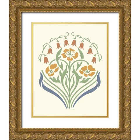 Floral Woodblock Motif I Gold Ornate Wood Framed Art Print with Double Matting by Barnes, Victoria