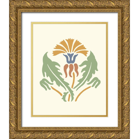 Floral Woodblock Motif II Gold Ornate Wood Framed Art Print with Double Matting by Barnes, Victoria