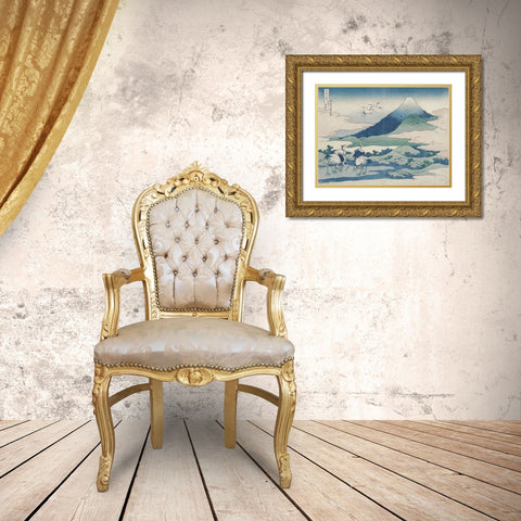 Hokusais Distant Mountains I Gold Ornate Wood Framed Art Print with Double Matting by Hokusai, Katsushika