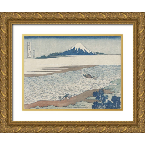 Hokusais Distant Mountains II Gold Ornate Wood Framed Art Print with Double Matting by Hokusai, Katsushika